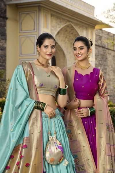 Paithani Silk Stitched Saree Lehenga Choli with Zari Weaving   Matching Batwa Half Saree Lehenga