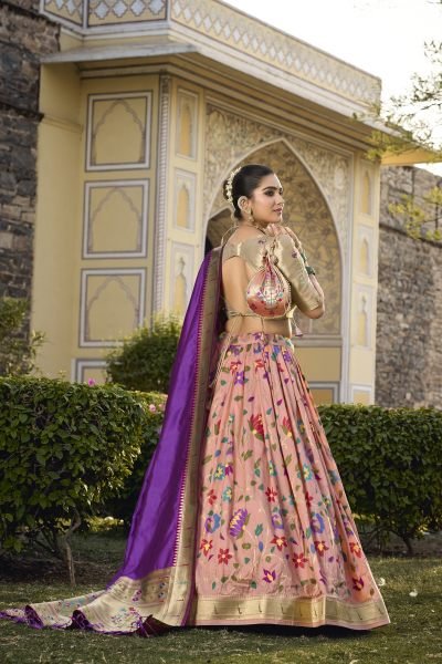 Paithani Silk Stitched Saree Lehenga Choli with Zari Weaving   Matching Batwa Half Saree Lehenga
