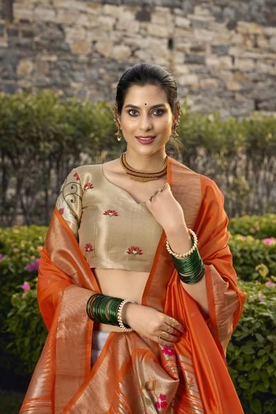 Paithani Silk Stitched Saree Lehenga Choli with Zari Weaving   Matching Batwa Half Saree Lehenga