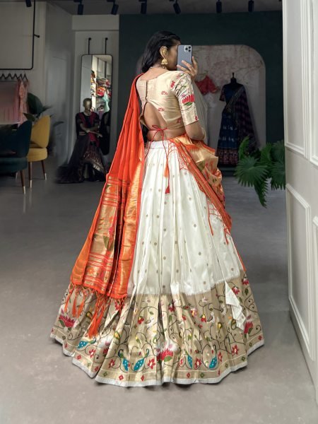Paithani Silk Stitched Saree Lehenga Choli with Zari Weaving   Matching Batwa Half Saree Lehenga