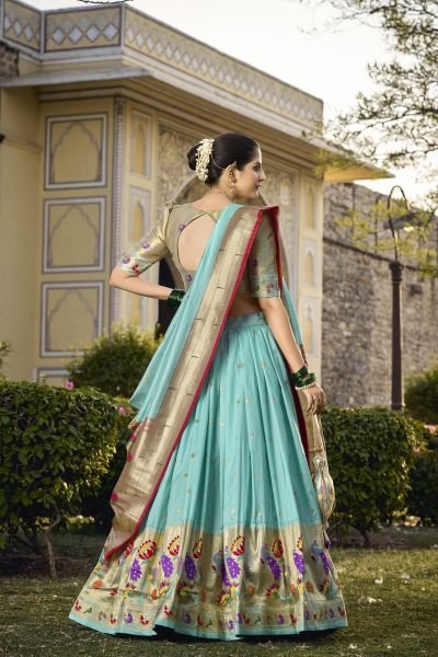 Paithani Silk Stitched Saree Lehenga Choli with Zari Weaving   Matching Batwa Half Saree Lehenga