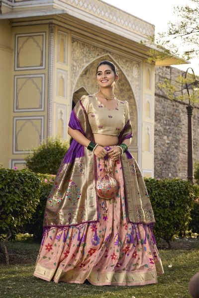 Paithani Silk Stitched Saree Lehenga Choli with Zari Weaving   Matching Batwa Half Saree Lehenga
