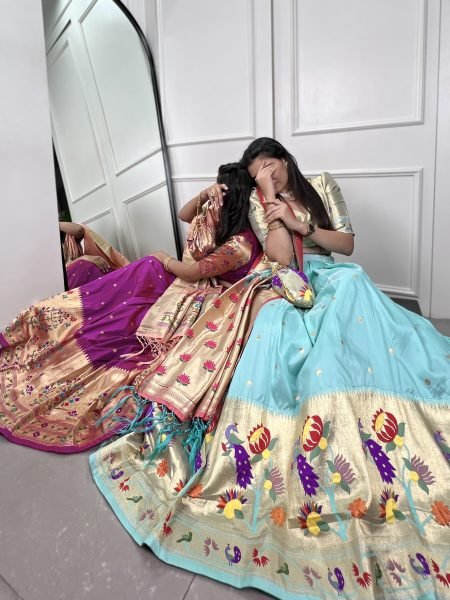 Paithani Silk Stitched Saree Lehenga Choli with Zari Weaving   Matching Batwa Half Saree Lehenga