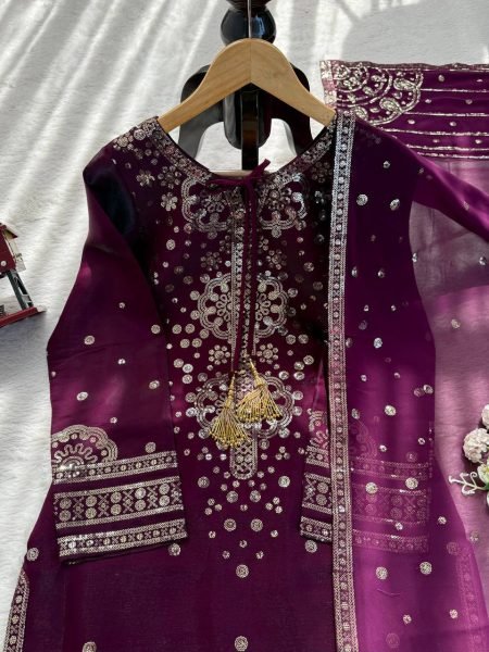 Pakistani Designer Embroidered Velvet Suit with Scalloped Borders Ready To Wear Collection