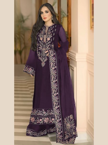 Pakistani Heavy Georgette Suit Embroidered with Tassel Dupatta & Dull Santoon Bottom Ready-to-Wear For Best Price Salwar Kameez