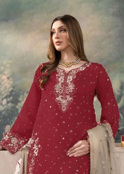 Pakistani Look Maroon Jimmy Choo Suit Set with Diamond Work Festive Glam Look Ready To Wear Collection