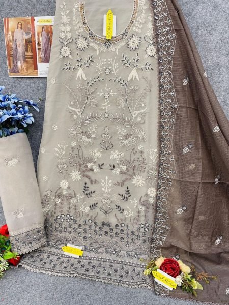 Pakistani Organza Salwar Suit with Beautiful Multi Embroidery   Handcrafted Details 