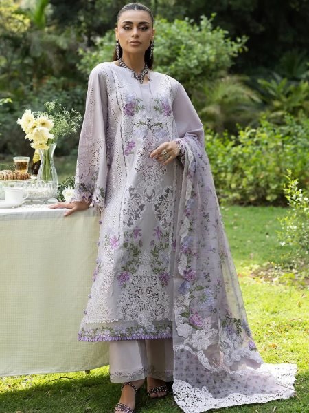 Pakistani Purple Lawn Kurti Bottom Dupatta Set with Designer Printed Heavy Lawn Fabric Salwar Kameez