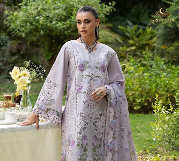 Pakistani Purple Lawn Kurti Bottom Dupatta Set with Designer Printed Heavy Lawn Fabric Pakistani Suits Wholesale