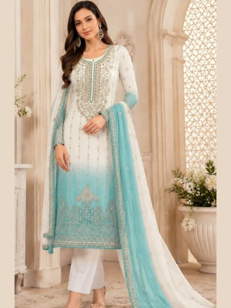 Pakistani Salwar Kameez Designer Outfit with Heavy Embroidery and Matching Dupatta 