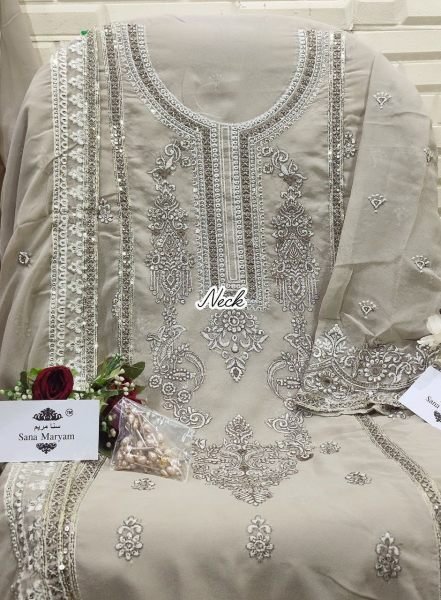 Pakistani Straight Cut Suit in Heavy Faux Georgette with Embroidery Wholesale Supply Pakistani Suits Wholesale