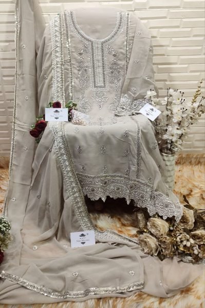 Pakistani Straight Cut Suit in Heavy Faux Georgette with Embroidery Wholesale Supply Pakistani Suits Wholesale