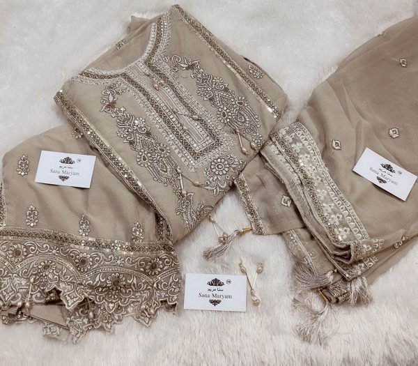 Pakistani Straight Cut Suit in Heavy Faux Georgette with Embroidery Wholesale Supply Pakistani Suits Wholesale