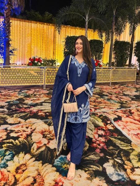 Pakistani Style Blue Farsi Salwar Suit with Kundan Organza Dupatta for Wholesale Rate Ready To Wear Collection
