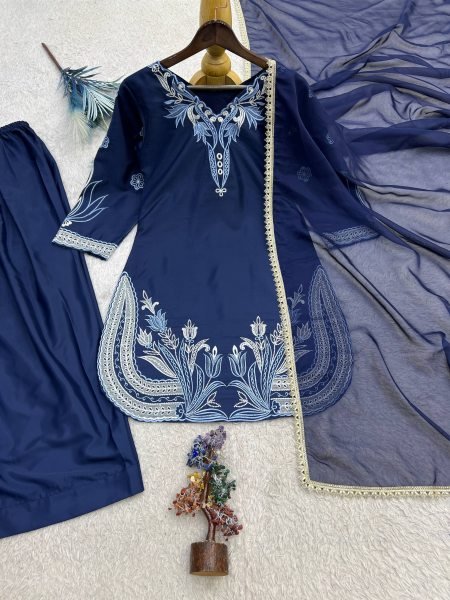 Pakistani Style Blue Farsi Salwar Suit with Kundan Organza Dupatta for Wholesale Rate Ready To Wear Collection