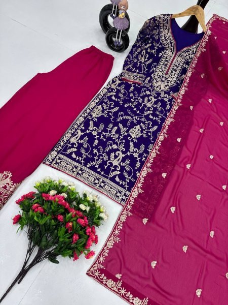 Pakistani Style Georgette Palazzo Suit with Embroidery & Dupatta Ready to Wear Elegance Ready To Wear Collection