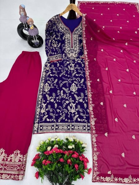 Pakistani Style Georgette Palazzo Suit with Embroidery & Dupatta Ready to Wear Elegance Ready To Wear Collection