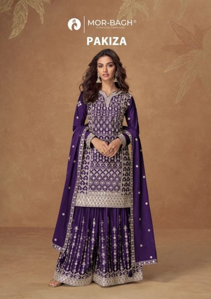 Pakiza Mor Bagh Premium Chinon Silk Party Wear Salwar Suit with Dupatta Designer Plazzo Salwar Suits Wholesale