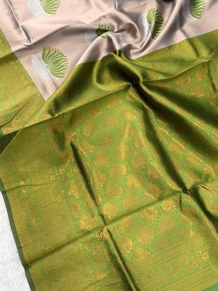 Parrot Green Banarasi Silk Saree With Lotus Butta Soft Zari Wedding Wear Banarasi Saree Wholesale