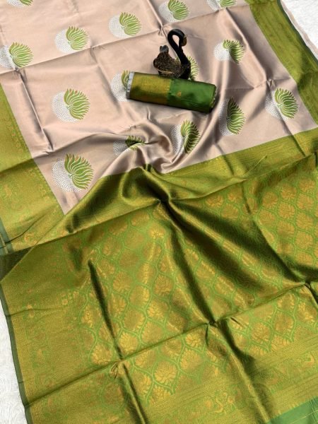 Parrot Green Banarasi Silk Saree With Lotus Butta Soft Zari Wedding Wear Banarasi Saree Wholesale