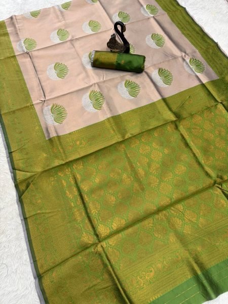 Parrot Green Banarasi Silk Saree With Lotus Butta Soft Zari Wedding Wear Banarasi Saree Wholesale