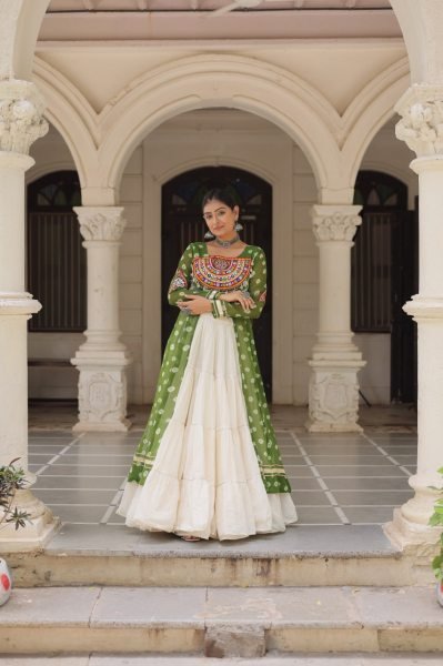 Parrot Green Cotton Kurti with Kutchi Embroidery Ready to Wear Garba Look  Navratri Collection