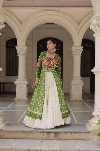 Parrot Green Cotton Kurti with Kutchi Embroidery Ready to Wear Garba Look  Navratri Collection