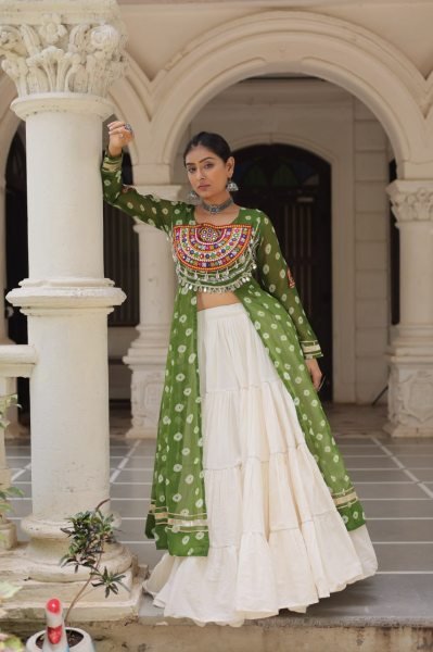 Parrot Green Cotton Kurti with Kutchi Embroidery Ready to Wear Garba Look  Navratri Collection