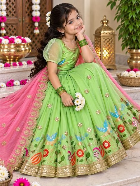 Parrot Green Designer Fendy Silk Lehenga Choli with Sequins Embroidery Work For Festival Girls Wear