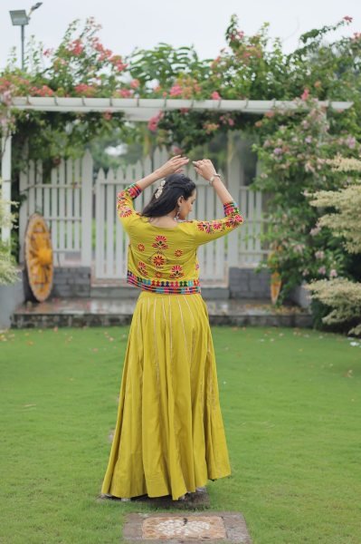 Parrot Green Kutchi Style Navratri Lehenga Choli with Gota Lace Navratri Lehnega Choli