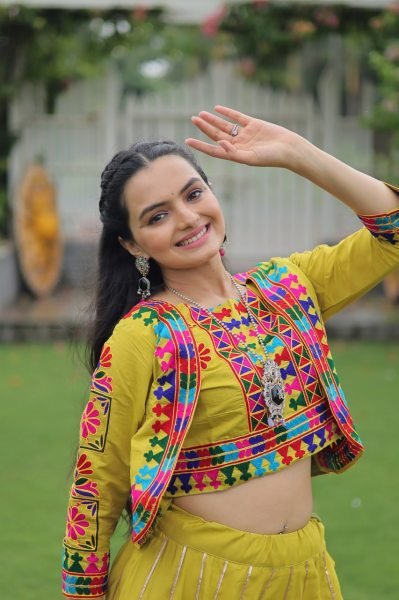 Parrot Green Kutchi Style Navratri Lehenga Choli with Gota Lace Navratri Lehnega Choli