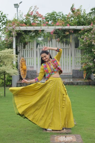 Parrot Green Kutchi Style Navratri Lehenga Choli with Gota Lace Navratri Lehnega Choli