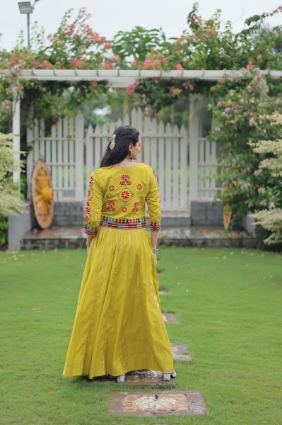 Parrot Green Kutchi Style Navratri Lehenga Choli with Gota Lace Navratri Lehnega Choli
