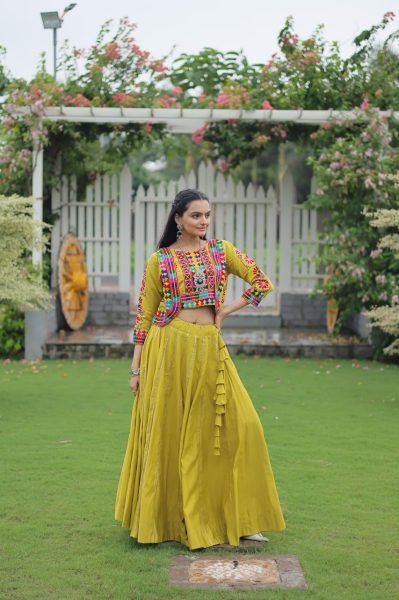 Parrot Green Kutchi Style Navratri Lehenga Choli with Gota Lace Navratri Lehnega Choli