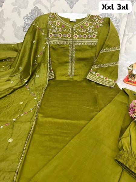 Stunning Parrot Green Teal Viscose Embroidered Kurti Palazzo Dupatta Set Embroidery Kurtis 