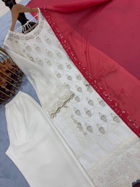 Party Look Heavy Georgette Palazzo Suit with Sequin Embroidery & Latkan Dupatta Ready To Wear Collection