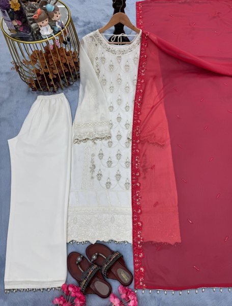 Party Look Heavy Georgette Palazzo Suit with Sequin Embroidery & Latkan Dupatta Ready To Wear Collection