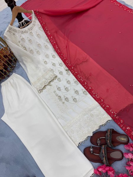 Party Look Heavy Georgette Palazzo Suit with Sequin Embroidery & Latkan Dupatta Ready To Wear Collection