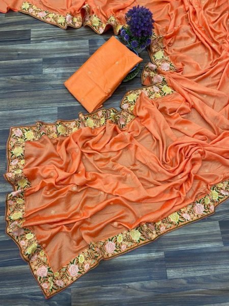 Party Perfect Dolla Silk Saree Set Multi Thread &  Sequins Work with Rich Feentam Blouse Silk Sarees Wholesale