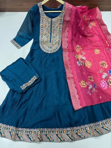 Party Wear Anarkali Suit   for Women | Viscose Silk, Heavy Embroidery & Digital Print Dupatta  Anarkali Kurtis 