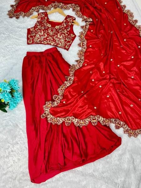 Party Wear Chinon Bustier Dhoti Set with Embroidery and Shrug Dupatta at Manufacturer Rate Ready To Wear Collection