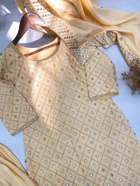 Party Wear Chinon Fabric Foil Paper Sequence Embroidery Suit Set at Wholesale Rates Ready To Wear Collection