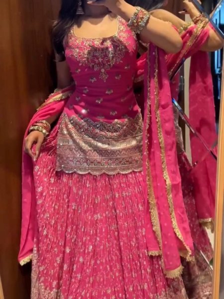 Party Wear Designer Chinon Silk Lehenga with Matching Dupatta 