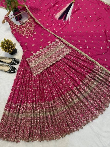 Party Wear Designer Chinon Silk Lehenga with Matching Dupatta Ready To Wear Collection