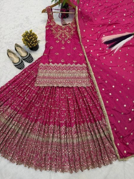 Party Wear Designer Chinon Silk Lehenga with Matching Dupatta Ready To Wear Collection