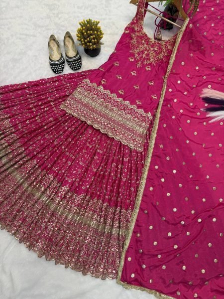 Party Wear Designer Chinon Silk Lehenga with Matching Dupatta Ready To Wear Collection