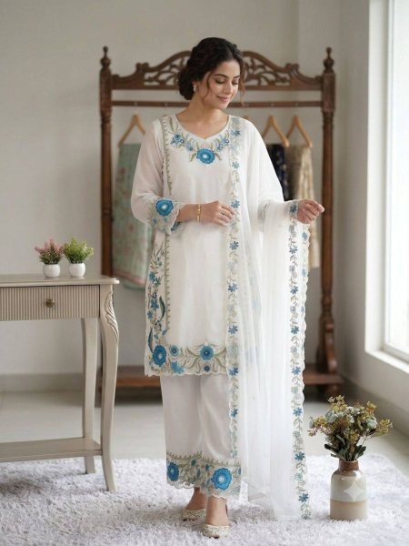 Party Wear Embroidered Fox Georgette Suit Set with Dupatta 