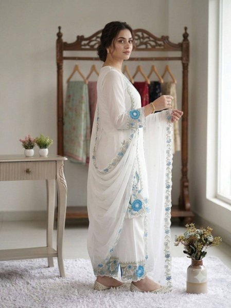 Party Wear Embroidered Fox Georgette Suit Set with Dupatta Ready To Wear Collection