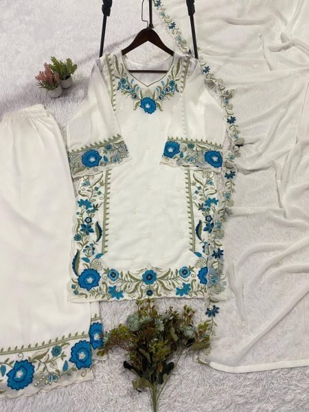 Party Wear Embroidered Fox Georgette Suit Set with Dupatta Ready To Wear Collection