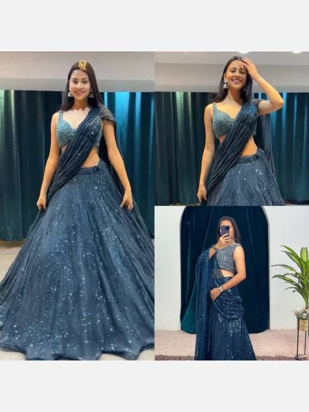 Party Wear Faux Georgette Lehenga Choli With Embroidered Work  Designer Lehenga Choli